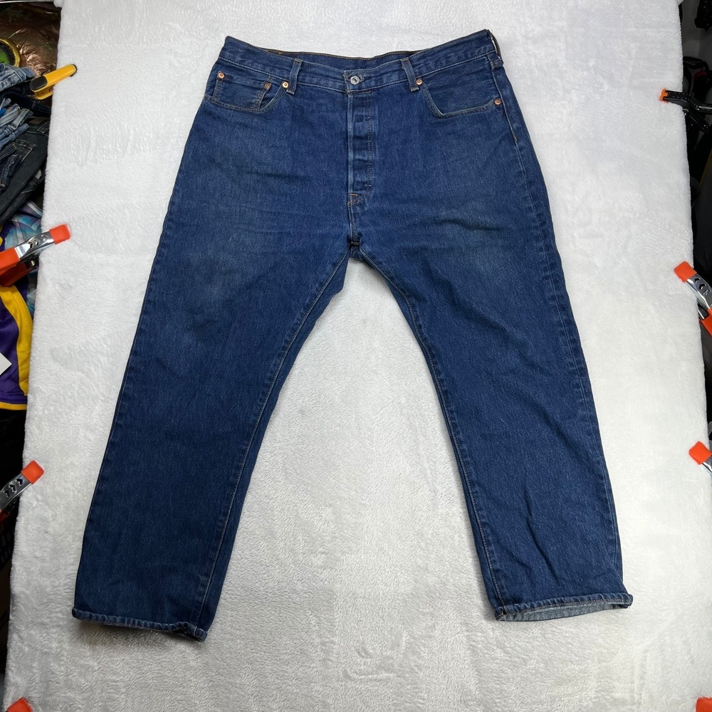 Levi's 501 Straight Jeans Men's Blue Denim Pockets Classic Button Fly - 37X27